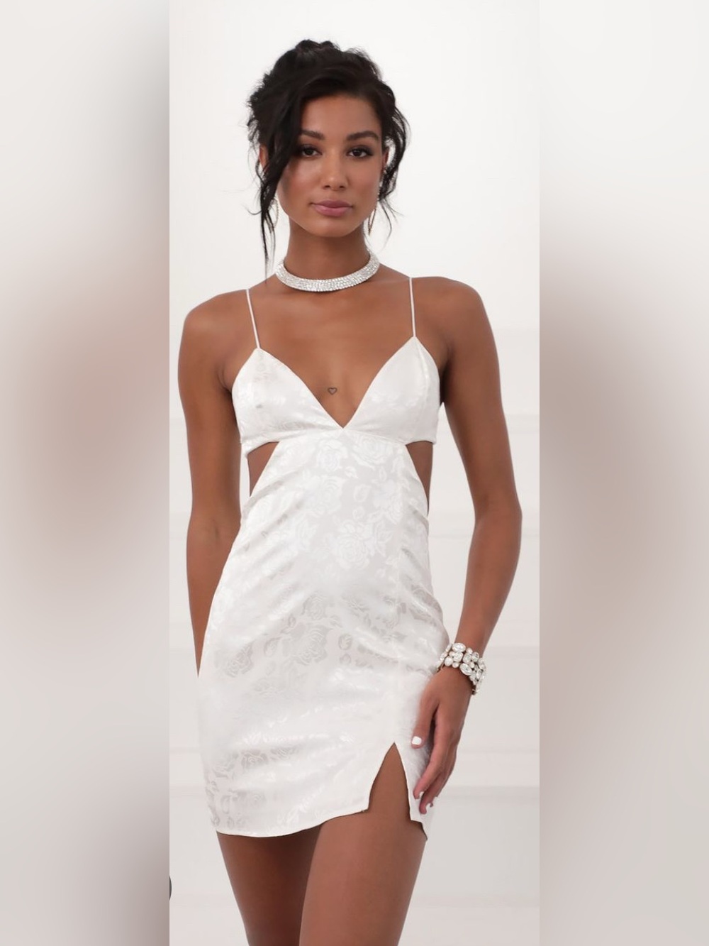 Like New Lucy in the Sky White Satin Jacquard Cutout Mini Dress Size Large